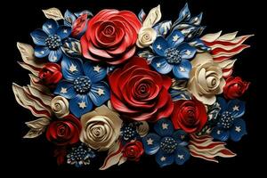 Vibrant american flag floral. Generate Ai photo