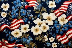 Patriotic american flag floral. Generate Ai photo