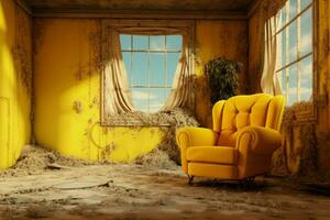 vibrante amarillo sillón. generar ai foto