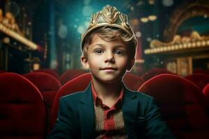 Talented Actor boy in small theater. Generate Ai photo