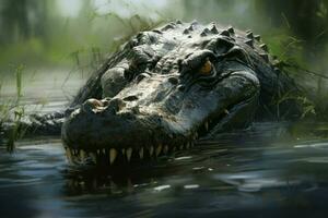 Predatory alligator head. Generate Ai photo