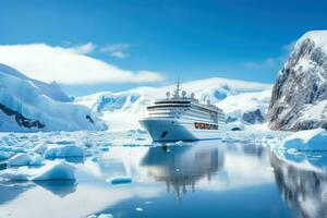 Antarctica cruise near mountains. Generate Ai photo