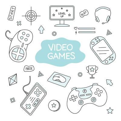 Set of vector illustrations of video games.