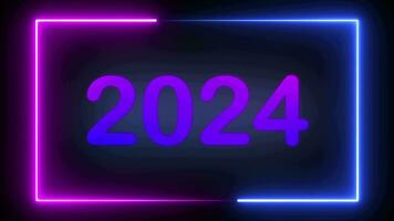 étape dans compte à rebours content Nouveau année 2024 vibrant science-fiction scène avec notre fascinant abstrait néon boucle art. expérience le futur dans une élégant violet et bleu Cadre video