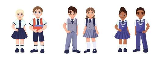 Girls and boys in school uniforms on a white background. vector