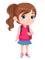 Cute student girl with school bag clip art isolated on transparent background. Cartoon illustration AI generative png