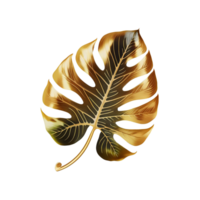 Golden tropical leaf isolated on transparent background, created with generative AI png