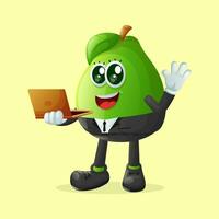 Cute guava character typing on a computer vector