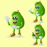 Cute guava characters enjoying beverages vector