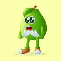 Cute guava character with a surprised face and open mouth vector