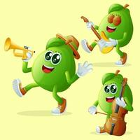 Cute guava characters playing musical instruments vector