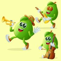 Cute guava characters playing musical instruments vector