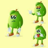 Cute guava characters with different facial expressions vector