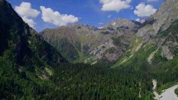 panoramique aérien vue de été Montagne paysage avec vert forêt et Matin faible des nuages video
