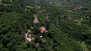 Katskhi pillar monastery in the mountains in Georgia aerial view video