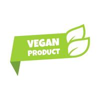 vegano producto pegatina, etiqueta, Insignia y logo. ecología icono. logo modelo con hojas para vegano alimento. vector ilustración aislado en blanco antecedentes