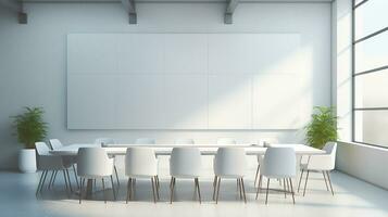 Modern meeting room with empty wall, empty space office background mockup. Generative AI photo