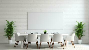 Modern meeting room with empty wall, empty space office background mockup. Generative AI photo