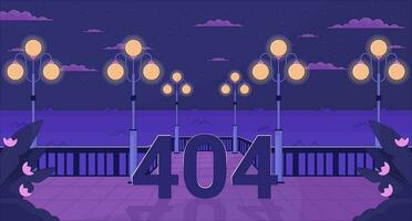 Night waterfront streetlights error 404 flash message vector