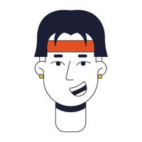 Excited asian man smiling flat line color vector character head. Editable cartoon avatar icon. Face emotion. Cheerful boy simple cartoon spot illustration for web graphic design