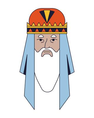 Sage man flat line color vector character head. Long beard and hat on head. Editable cartoon avatar icon. Face emotion. Simple cartoon spot illustration for web graphic design
