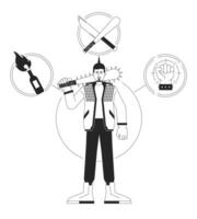 Rebel person archetype bw concept vector spot illustration. Aggressive man with baseball bat weapon 2D cartoon flat line monochromatic character for web UI design. Editable isolated outline hero image