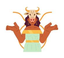 Tauro zodíaco firmar plano concepto vector Mancha ilustración. mujer con vaca cráneo en cabeza 2d dibujos animados personaje en blanco para web ui diseño. astrología aislado editable creativo héroe imagen