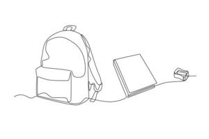 un bolsa, libro, y sacapuntas vector