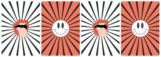 Set of colorful abstract backgrounds.Y2k aesthetic.Vector cards in retro psychedelic style.Groovy backgrounds vector