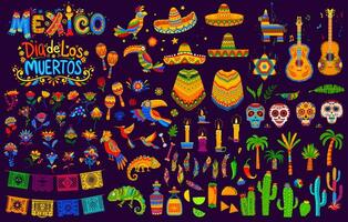 Mexican holiday objects, Dia De Los Muertos set vector