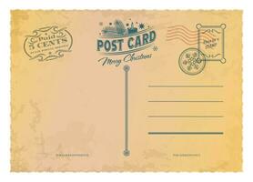 Christmas antique postcard, postage vintage mail vector