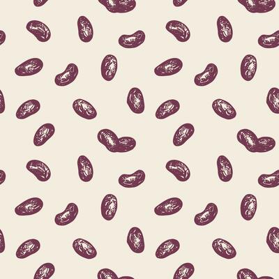 Bean plant seamless pattern vector illustration. Repeating background with beans. Harvest, healthy food, legumes. Hand drawn haricot decorative ornament for packaging design, label, print, textile