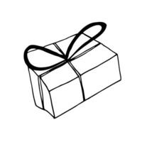 Vector hand drawn doodle line gift box. Isolated element. Birthday present.