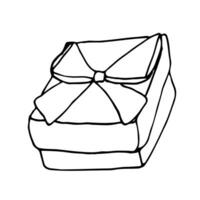 vector mano dibujado garabatear línea regalo caja. aislado elemento. cumpleaños presente.