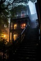 Draped in cobwebs and shrouded in darkness a haunted house awaits thrill-seekers on hair-raising ghost tours in October photo