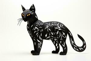 A spooky black cat silhouette made from paper cutouts casting eerie shadows against a white background photo