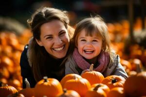 familias sumergirse sí mismos en un mar de naranja cosecha el Perfecto calabazas y jolgorio en el festivo espíritu foto