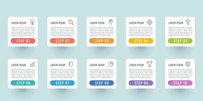 Set of infographics numbers 1 to 10 steps with icons. Vector illustration.