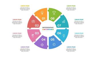 Infographic 8 steps or options business process with icons. Vector illustration.