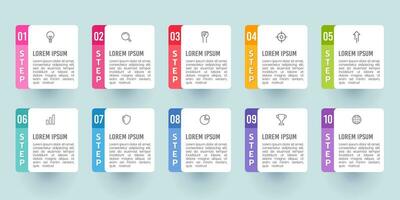 Infographics numbers 1 to 10 steps with icons. Business process. Vector illustration.