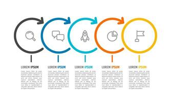 5 5 proceso infografía Delgado línea circulo con un flecha. vector ilustración.