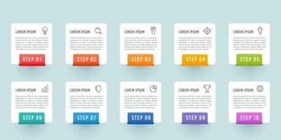 Set of Infographics numbers 1 to 10 steps with icons. Vector illustration.