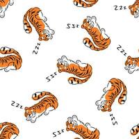 Sleeping tigers seamless pattern vector illustration isolated