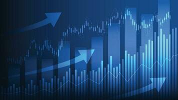 Financial business statistics with bar graph and candlestick chart show stock market price on dark blue background vector