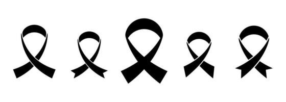 Black ribbon elements symbol set. Breast cancer awareness ribbon vector. vector