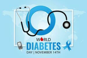 mundo diabetes día noviembre 14to bandera con diabetes icono ilustración vector