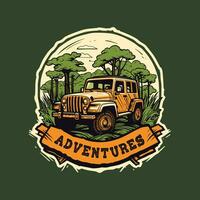 Wild Jungle Expedition. Off-Road Vehicle Adventure Vector Illustration