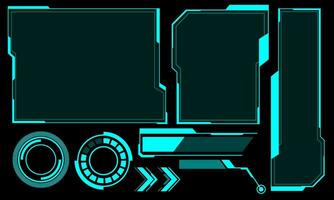 Hud frames blue user interface elements design modern technology futuristic control panel screen digital hologram window gaming menu touching cyber monitor set on black background vector