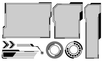 hud marcos negro y gris usuario interfaz elementos diseño moderno tecnología futurista controlar panel pantalla digital holograma ventana juego de azar menú conmovedor ciber monitor conjunto en negro antecedentes vector