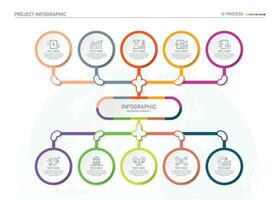 Infographic process design with icons and 10 options or steps. vector